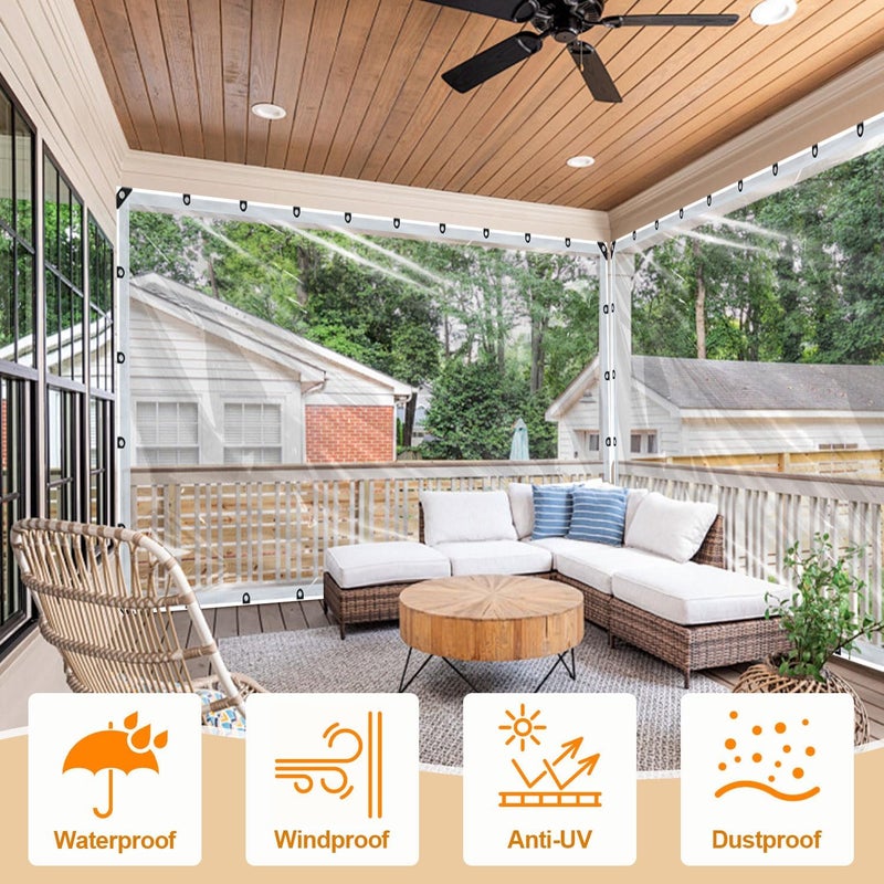 ZERNBER Clear Tarps Heavy Duty Waterproof, 10x12ft Upgraded Edge Heat Fused Tear Resistant,Clear Tarps with Grommetsfor Patio Fencing,Rain, Wind, Cold, Chicken Coops,and More（Windproof Rope and Tie-Downs） - Image 5